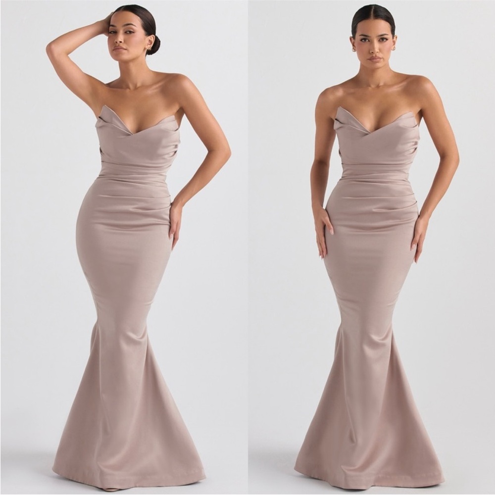 HOUSE OF CB 'Fleur' Mushroom Satin Strapless Gown